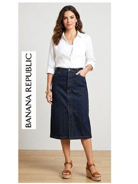 BANANA REPUBLIC - 100% cotton dark wash denim midi skirt